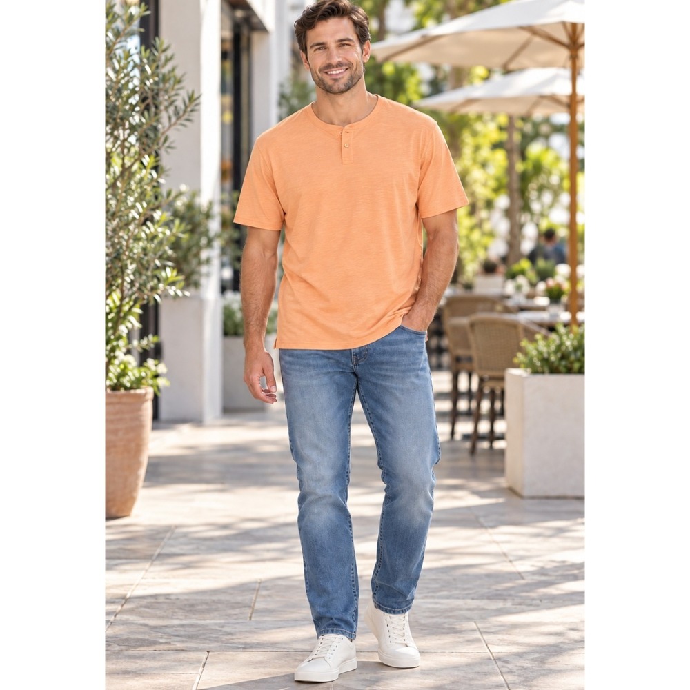 Gap Men's Slub Henley Shirt Peach Orange Short Sleeve Casual XL NWT